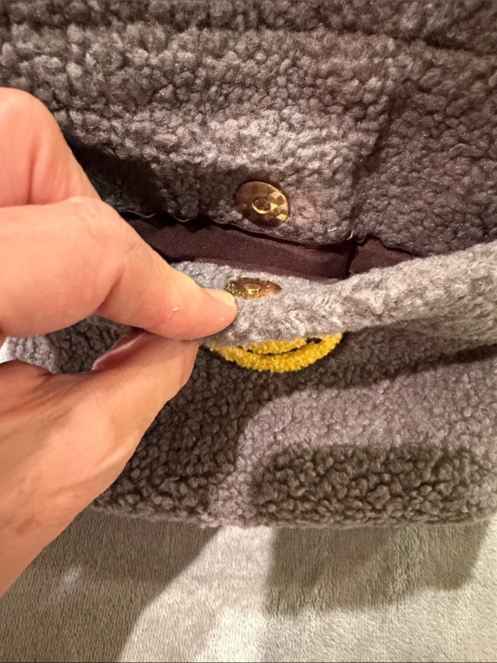 Grey Faux Sherpa Crossbody Bag with Yellow Smiley Patch